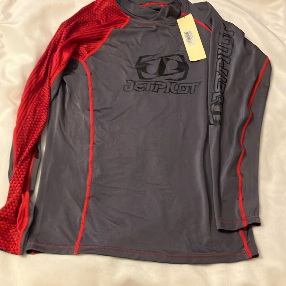 NWT Jet Pilot Men's Mr. Corpo Long Sleeve Rashguard Red/Grey Size L 50+ UV